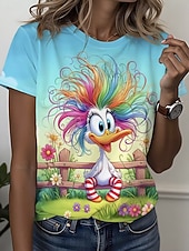 economico Maglietta Animali-Per donna Maglietta Stampato Grafico Animale Cartoni animati Elegante Classico Casual Manica Corta Girocollo Top Regolari Quotidiano Blu Bianco Rosa Arancione Estate Primavera