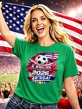 preiswerte Weltfußballspiel-Damen-Fußball-T-Shirt mit Grafikprint, stylisch, klassisch, lässig, Kurzarm, Rundhalsausschnitt, normale Passform, Oberteil für Freizeit, Sport, blau, schwarz, weiß, rot, grün, Sommer, Frühling