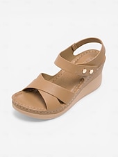 cheap Comfort Sandals-Women's Pink Arch Support Wedge Sandals – Light Weight Cross Strap Comfort Sandals, Adjustable Cushioned Summer Shoes for Walking, All-day Comfort &amp; Daily Wear