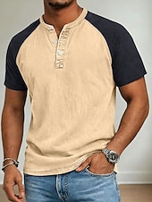  Férfi Henley ing 100% Cotton Acid Wash ing Rövid ujjú Henley Tavaszi nyár Nyár Tavasz Színes Kollázs Retró Alkalmi Henley Kollázs Régies stílus Színes Hétköznapi Medence Rózsaszín Szürke Férfi fels