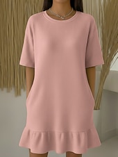  Жен. Платье до колена Платья с баской Мода Классика Повседневные на открытом воздухе Свободное облегание Полотняное плетение Рукав до локтя Вырез под горло