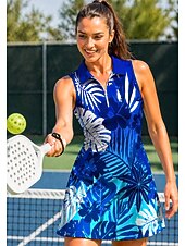 abordables Vestido de Mujer-Mujer Degradado Plantas Flores Vestido de tenis Vestido deportivo Sin Mangas Estampado Transpirable Voleibol Tenis Golf Cuello de polo Cuello con cremallera Bermudas Vestidos Azul Real Ropa de tenis