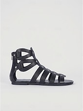 abordables Femmes-Sandales gladiateur noires cloutées pour femmes - sandales plates à brides tendance avec rivets argentés, idéales pour les festivals de musique d'été et les concerts rock. &amp;style bohème de rue