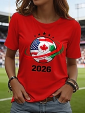  Mujer Camiseta Estampado Graphic Equipo de fútbol Elegante Clásico Casual Manga Corta Cuello Barco Tops regulares Diario Azul Piscina Negro Blanco Rojo Verano Primavera
