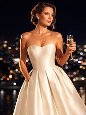 cheap Long Dresses &amp; Gowns-A-Line Knee Length Prom Dresses Elegant Party Minimalist Sleeveless Strapless Wedding Guest Homecoming Stretch Fabric with Sleek