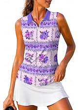 abordables Camisa de Mujer-Mujer Geométrico Flores Tops Camisa deportiva Camisas de polo Camiseta de tenis Sin Mangas Cremallera Floral UPF50+ Resistente a los rayos UV Alta elasticidad Dispersor de humedad Tenis Golf pepinillo