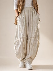 cheap Premium Linen Collection-70% Linen Women's Linen Pants Chinos Summer Pants Bloomers Vacation Streetwear Basic Full Length Medium Waist Plain Pocket Elastic Waistband Inelastic Daily Outdoor rice white Coffee Fall Winter