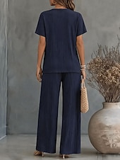  Dames T-shirt Broeken Sets Bolero Korte mouw Strakke ronde hals Effen Kleur Modieus Streetwear Dagelijks Buiten Vakantie blauw Wijn Groen Zomer Ruim Passend
