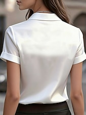 preiswerte Einfache Blusen-Damen Hemd Bluse Knöpfe Einfach Stilvoll Klassisch Modern Kurzarm Hemdkragen Normale Oberteile Täglich Ferien Ausgehen Schwarz Weiß Rote Sommer Frühling