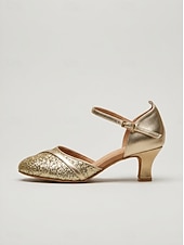 voordelige Ballroomschoenen &amp; moderne dansschoenen-Damesschoenen met gouden glitter, gesloten neus, ballroomdanshakken en enkelbandje, standaard dansschoenen voor wals, foxtrot en tango. &amp; prestatie