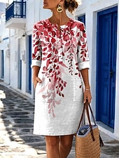 voordelige Bloemenjurk-Dames Knielengte jurk Casual jurk Vintage Casual Feestdagen Normale pasvorm Bloemig Grafisch Lange mouw Strakke ronde hals blauw Rood Paars Groen Zomer Lente