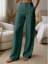 Χαμηλού Κόστους φαρδύ πόδι &amp; ψηλόμεσο-Γυναικεία Πλατύ Πόδι Παντελόνια Παντελόνι επίσημο Casual παντελόνι Μοντέρνα Κομψό στυλ street Βασικό Πλήρες μήκος Ψηλή Μέση Σκέτο Τσέπη Ελαστική μέση Άνετο Ανελαστικό Καθημερινά Γραφείο Διακοπές