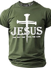  Jesus Cross The Way Truth Life Men's Religious Christian Spiritual T Shirt Graphic Crew Neck Short Sleeve Church Worship Gift for Believers Designer Clothing Apparel