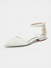 billiga Platta damskor-Women's Champagne Embroidered Ankle Strap Flats – Elegant Garden Party Dress Shoes