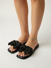 voordelige Slide Sandalen-Opvallende roze slippers met strik voor dames - chique platte slippers met vierkante neus en oversized decoratieve knopen, perfect voor luxe hotelvakanties en stranduitjes. &amp;zomerresort luieren