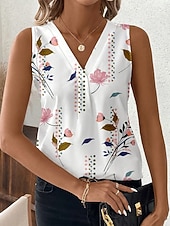 voordelige Grafische Tank-Dames Singlet Bloemig Grafisch Planten Elegant Vintage Stijlvol Mouwloos V-hals Normale tops Dagelijks Wit Blozend Roze Zomer Lente