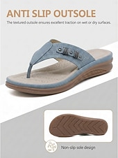 economico Sandali Comodi-infradito da donna blu con supporto plantare – comodi sandali infradito imbottiti, pantofole estive traspiranti e leggere con eleganti dettagli in metallo per la spiaggia e i viaggi. &amp;abbigliamento