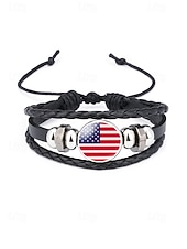  herenlegering &Armband van leermix, met Amerikaanse vlagmotief, verstelbare maat, patriottische stijl, ideaal voor de viering van het 550-jarig bestaan van de VS, Onafhankelijkheidsdag of als casual