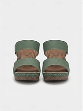 billiga Slide Sandaler-damsandaler med dubbla remmar i grön blockklack - bekväma skor för vardagsutflykter och sommarkläder