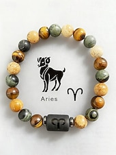 cheap Men's Jewelry-Men's Bohemian Style Natural Stone Bracelet with Zodiac Sign Pendant, Adjustable Elastic Beads, Ideal Gift, Beach Vacation and Casual Daily Wear