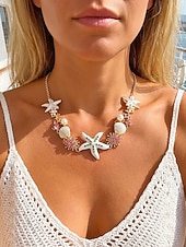Χαμηλού Κόστους Γυναικείο Κολιέ-Γυναικείο κολιέ και βραχιόλι με μπλε και άσπρο αστερία από κράμα μποέμ, κοσμήματα διακοπών στην παραλία για ταξίδια, στυλ θέρετρου και καθημερινή casual ένδυση