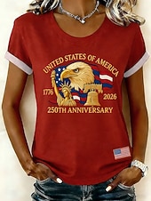 お買い得  独立記念日トップ-アメリカ独立記念日 女性用 Tシャツ プリント グラフィック フラッグ アメリカの国旗 ヴィンテージ スタイリッシュ クラシック 半袖 クルーネック ラウンドネック レギュラートップス カジュアル 日常 ホワイト ルビーレッド 夏 春