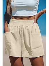 tanie Podstawowe fałszywe dno-Damskie Sztuczna bawełna len Typu Chino Szorty Letnie szorty Urlop Moda Moda miejska Krótki Wysoka talia Równina Kieszeń Elastyczny pas Wygodne Komfort Miękka Elastyczny Na zewnątrz Urlop Ulica