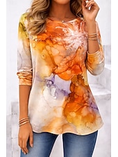 tanie koszulka sztuka i design-Damskie Podkoszulek Nadruk Graficzny Marmurowy nadruk Elegancki Klasyczny Nowoczesny Długi rękaw Półgolf Zwykłe topy Codzienny Weekend Ubrania wakacyjne Niebieski Fioletowy Pomarańczowy Lato Wiosna