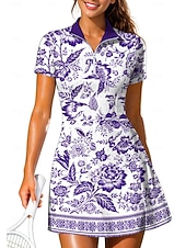 preiswerte Damenkleid-Damen Blumenmuster Böhmische Tenniskleid Sportkleid Kurzarm Druck Atmungsaktiv Volleyball Tennis Golfspiel Polokragen Reißverschlusskragen Kleid Blau und Weiß Schwarz Rosa Tennisbekleidung