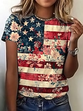  día de la independencia americana Mujer Camiseta Estampado Floral Graphic Bandera Elegante Clásico Casual Manga Corta Cuello Barco Escote Redondo Tops regulares Casual Diario Azul Piscina Rojo Verano