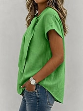 economico Camicie-Per donna Camicie effetto lino Blusa Camicia in finto lino Tinta unica Quotidiano Elegante Essenziale Manica Corta Asimmetrico Top Regolari Quotidiano Nero Giallo Cachi Rosso Verde Estate Primavera
