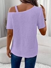 Χαμηλού Κόστους Απλή μπλούζα-Γυναικεία Μπλουζάκι Μπλουζάκι μπλουζάκι Κουρελού Σκέτο Μοντέρνα Στυλάτο Κλασσικό Κοντομάνικο Ασύμμετρος λαιμός Κανονικά μπλουζάκια Καθημερινά Εξόδου Σαββατοκύριακο