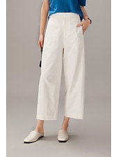 cheap Wide Leg &amp; High Waisted-Women's Wide Leg Chinos Vacation Full Length High Waist Comfortable Micro-elastic Daily White Navy Blue khaki Summer Spring Loose Fit