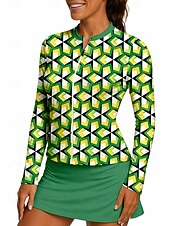 voordelige Dameshirt-Dames Geometrisch Sportshirt Tennisshirt Tennistop Lange mouw Vetoketju Bloemig UPF50+ UV-bestendig Hoge Elasticiteit Vochtregelerend Ademend Volleybal Tennis Golf Opstaand Rits kraag Hemd Sweatshirt