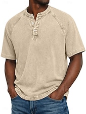 economico magliette di base-Per uomo Maglietta Maglia Henley Camicia di Jeans Camicia 100% cotone lavaggio acido Manica Corta Semplice Vintage Streetwear Casual Tinto in capo Lavato Manica corta Collo alla coreana Henley