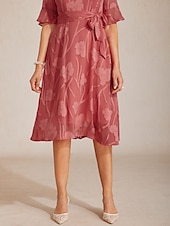  Γυναικεία Μίντι φόρεμα Φορέματα σιφόν Κομψό Καθημερινά Επισκέπτης γάμου Ημερομηνία Κανονικό Φλοράλ Μισό μανίκι Λαιμόκοψη V Κόκκινο Κόκκινο