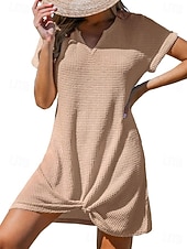 cheap Plain Dress-Women's Mini Dress T Shirt Dress Tee Dress Summer Dress Casual Daily Loose Fit Plain Short Sleeve V Neck Blue Black Light Brown Army Green Summer