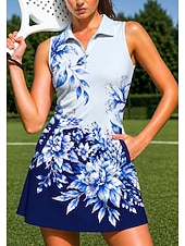 abordables Vestido de Mujer-Mujer Flores Vestido de tenis Vestido deportivo Sin Mangas Estampado Dispersor de humedad Transpirable Tenis Golf Bádminton Cuello de polo Cuello con cremallera Vestidos Azul Ropa de tenis