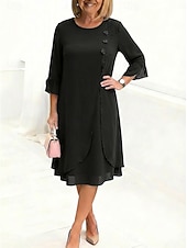 cheap Chiffon Dresses-Women's Midi Dress Chiffon Dress Cocktail Dress Elegant Fashion Outdoor Vacation Going out Loose Fit Plain Long Sleeve Crew Neck Blue Black Summer Spring