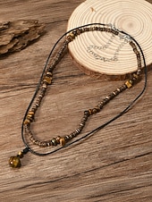 Χαμηλού Κόστους Ανδρικά κοσμήματα-Ανδρικό κολιέ μποέμ με κέλυφος καρύδας και τυρκουάζ, μπλε και καφέ κολιέ με χάντρες σε στρώσεις για διακοπές στην παραλία, ρούχα σε θέρετρα, casual καλοκαιρινά ρούχα και καθημερινή χρήση