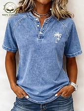  Damen Henley Hemd Vintage Mode Stilvoll Ärmellos Kurzarm Normale Oberteile Lässig Strand Blau Purpur Orange Rosa Grau Sommer Frühling