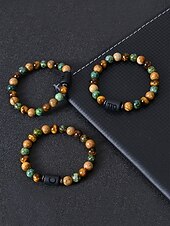 cheap Men's Jewelry-Men's Bohemian Style Natural Stone Bracelet with Zodiac Sign Pendant, Adjustable Elastic Beads, Ideal Gift, Beach Vacation and Casual Daily Wear