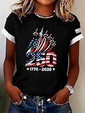  Amerikai függetlenség napja Női Póló Nyomtatott Grafika Zászló Stílusos Klasszikus Alkalmi Rövid ujjú Terített nyak Normál felsők Hétköznapi Napi Fekete Nyár Tavasz