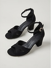 cheap Heeled Sandals-Women's Metallic Block Heel Sandals, Open Toe Ankle Strap Elegant Dress Shoes for Garden Party, Wedding Guest &amp; Outdoor Events