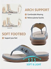 economico Sandali Comodi-infradito da donna blu con supporto plantare – comodi sandali infradito imbottiti, pantofole estive traspiranti e leggere con eleganti dettagli in metallo per la spiaggia e i viaggi. &amp;abbigliamento