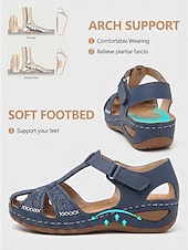 economico Sandali Comodi-sandali casual da donna comodi – sandali da passeggio con supporto plantare vintage in velcro con design cavo per l'estate e l'outdoor