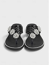 economico Infradito scivolosi-sandali da donna con strass dorati, eleganti scarpe estive basse per la spiaggia, casual e per le vacanze