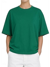 economico T-shirt semplice-Per donna Taglia grande Maglietta Tinta unica Elegante Casual Manica Corta Girocollo Top Regolari Quotidiano Sportivo Uscire Nero Bianco Giallo Blu marino Arancione Estate Primavera