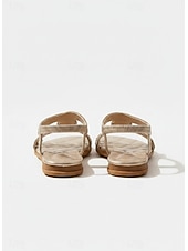 abordables Sandales Plates-Sandales plates pour femmes ornées de strass dorés – chaussures glamour pour invitées à un mariage sur la plage, sandales bohèmes d'été pour les vacances et les fêtes en station balnéaire &amp;événements