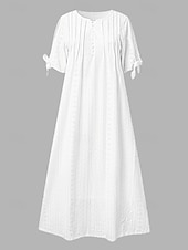 cheap White Lace Dresses-Women's Midi Dress Boho Dress A Line Dress Summer Dress Elegant Fashion Modern Daily Outdoor Beach Loose Fit Plain Short Sleeve V Neck White Purple Light Blue Summer Spring